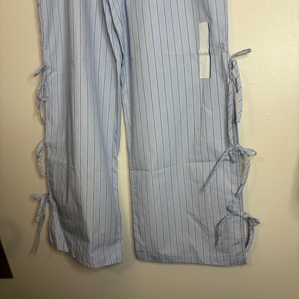 Women's Large Wide Leg‎ Pants Target Blue Striped Tie Detail High Waist New - Picture 4 of 9